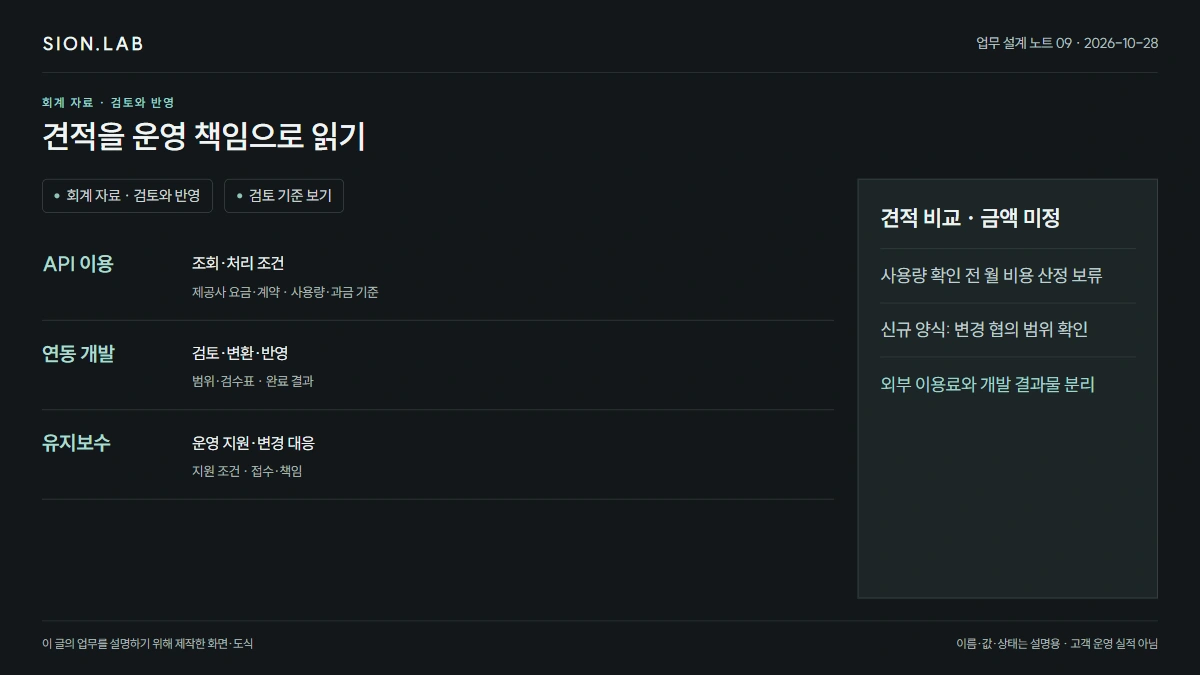 견적을 운영 책임으로 읽기 · 업무 검토 화면