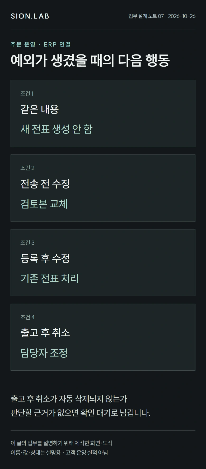 같은 주문의 두 번째 파일 · 예외별 처리 카드