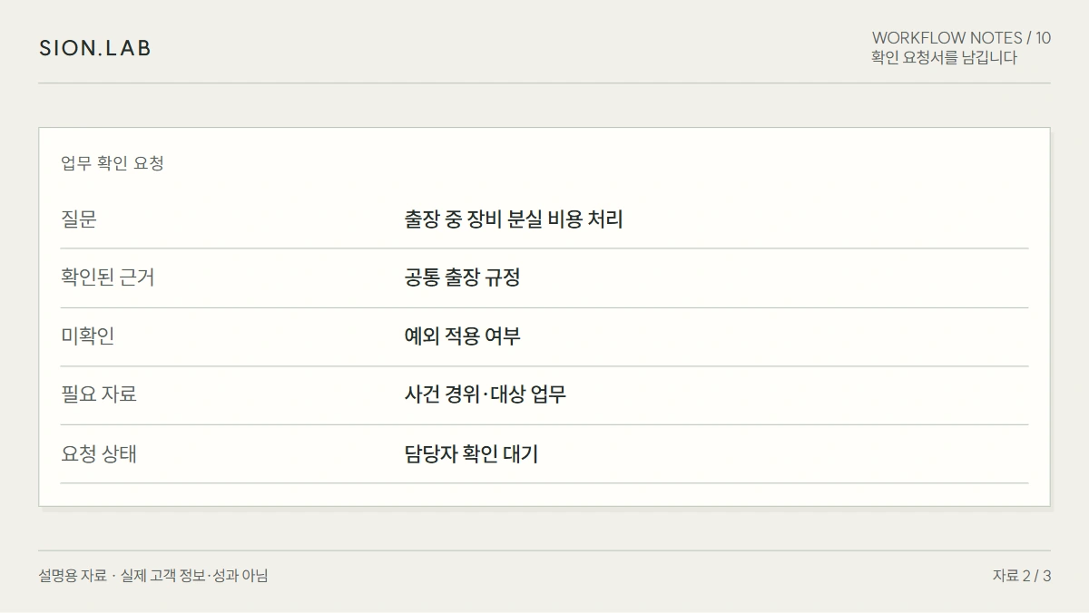 확인 요청서를 남깁니다: 담당자가 질문을 처음부터 다시 물어야 하나요?
