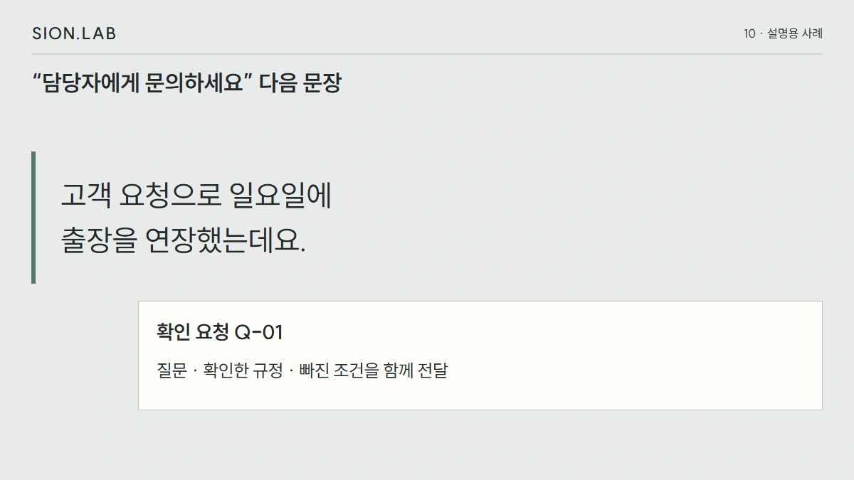 사내 AI 담당자 연결, 답변 근거가 부족할 때 질문과 확인 내용을 넘기는 방법